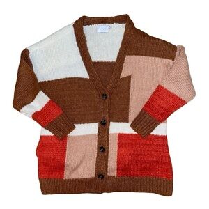 Lush cream red camel Colorblock v-neck sweater women’s size large